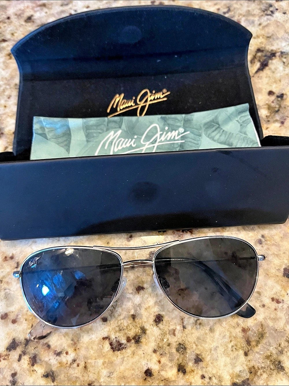 Maui Jim Aviator Sunglasses Black & Silver